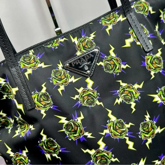 NEW! Limited Edition Prada x Frankenstein Rose Print Nylon Convertible Tote - Picture 9 of 15